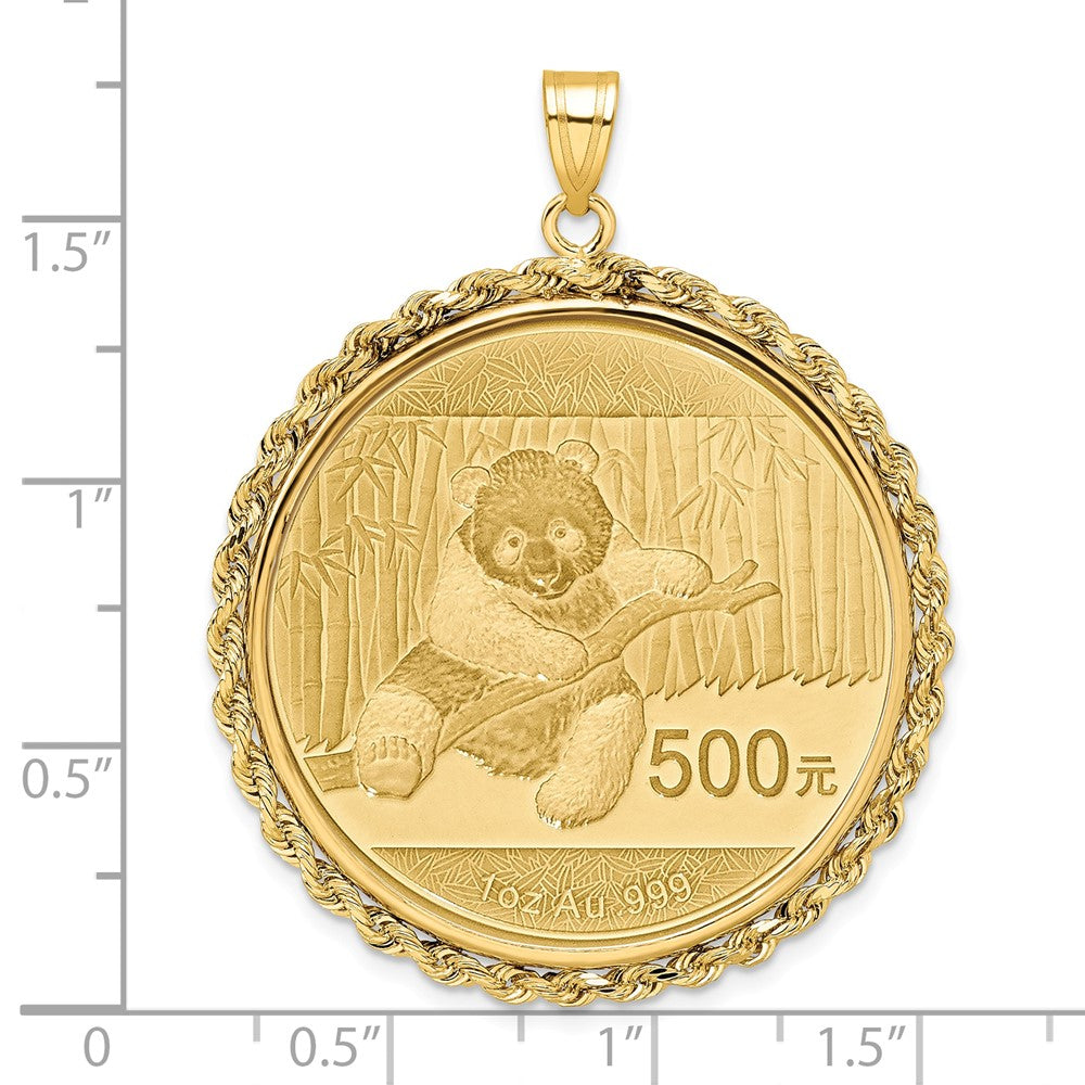 Wideband Distinguished Coin Jewelry 14k Polished Rope Mounted 1oz Panda Prong Coin Bezel Pendant