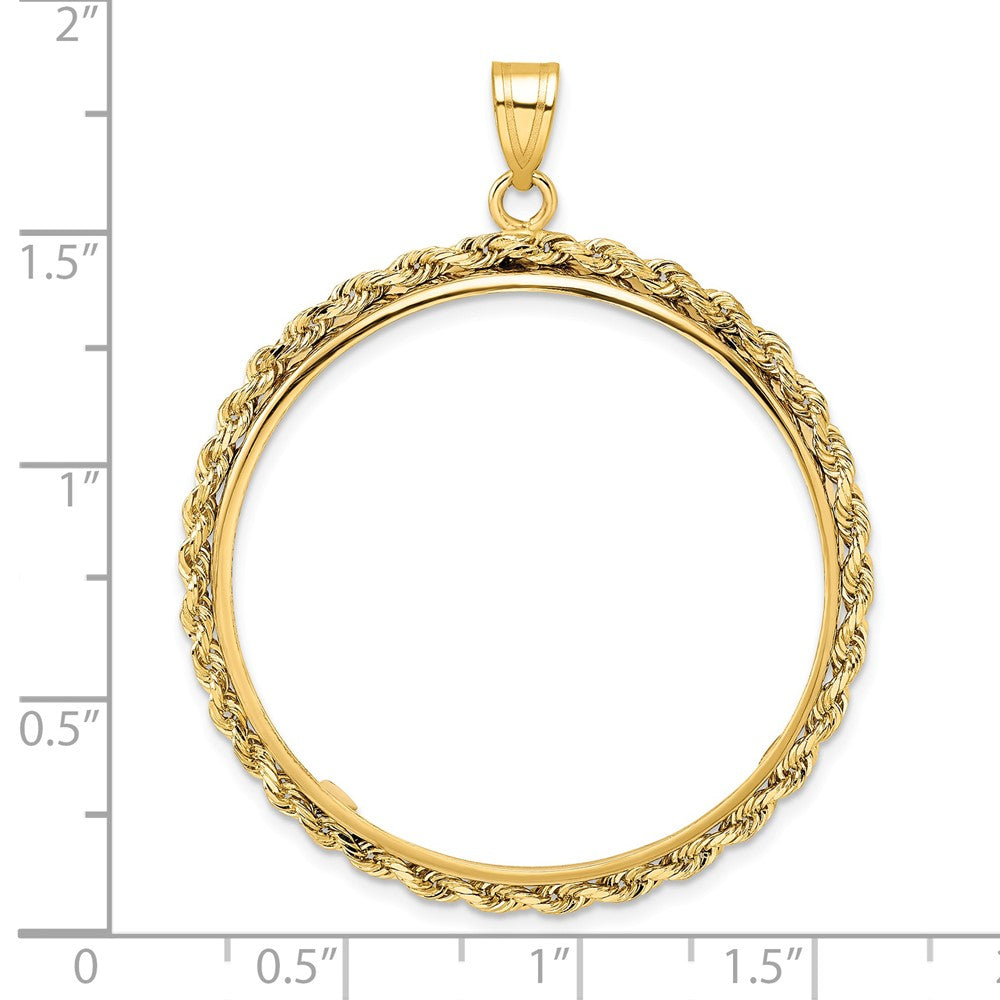 Wideband Distinguished Coin Jewelry 14k Polished Rope 32.7mm Prong Coin Bezel Pendant