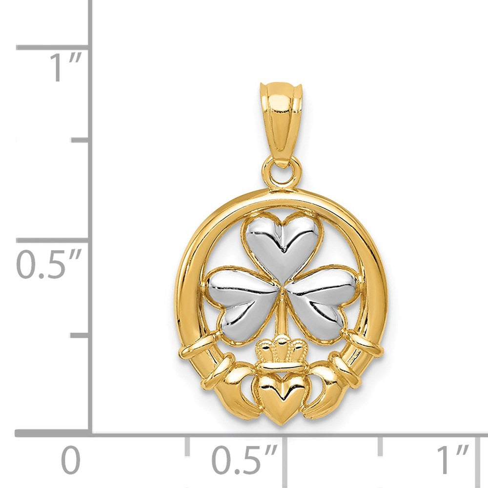 14k Rhodium-plated Shamrock and Claddagh Pendant