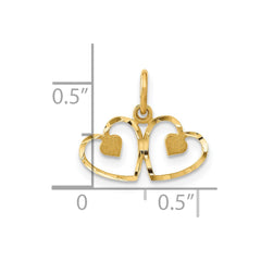 14k Satin And Diamond-cut Heart Charm