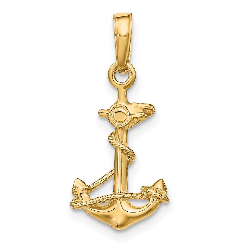 14k 3-D Anchor with Rope Pendant