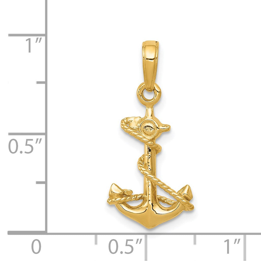 14k 3-D Anchor with Rope Pendant