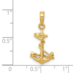 14k 3-D Anchor with Rope Pendant