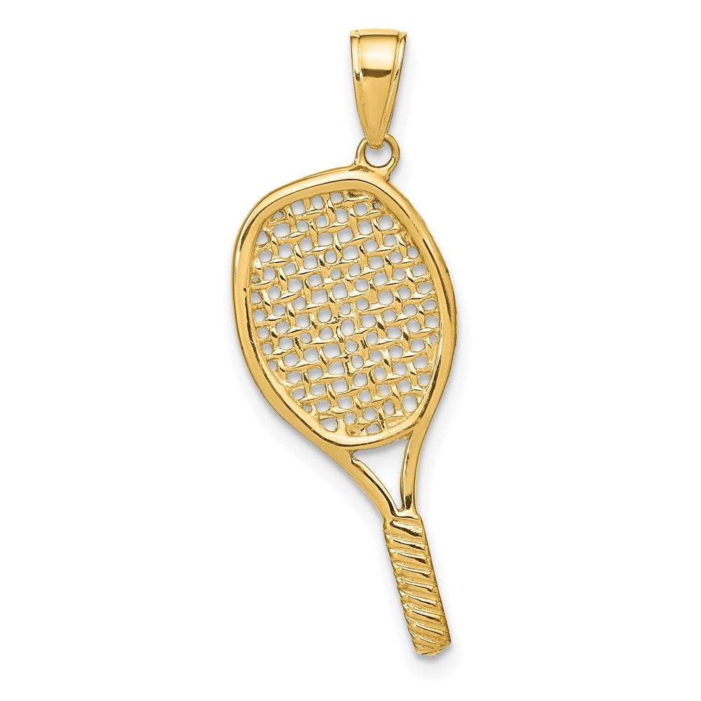 14k Solid Polished 3-D Tennis Racquet Pendant