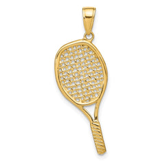 14k Solid Polished 3-D Tennis Racquet Pendant