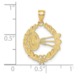 14k Dart Board and Darts in Leaf Design Charm