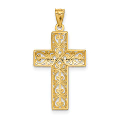 14k Diamond-cut Filigree Cross Pendant