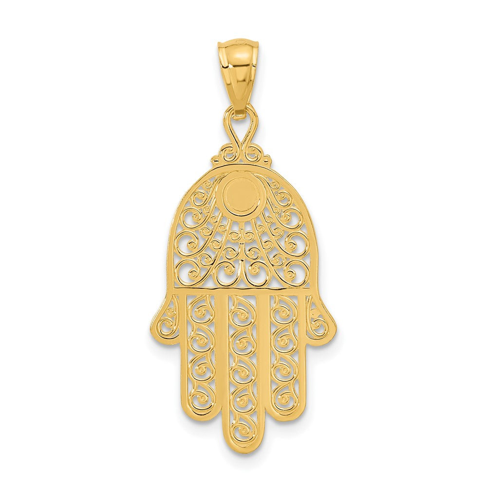 14k Diamond-cut Filigree Chamseh Pendant