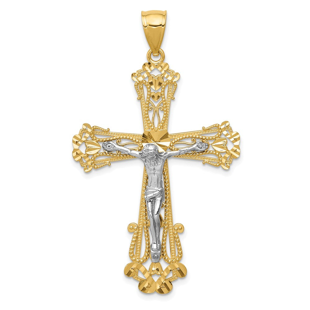14k Two-tone Diamond-cut Crucifix Pendant - 3