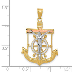 14k Tri-color Diamond-cut w/Textured Mariner's Cross Pendant - 2