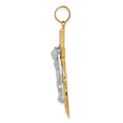 14k Tri-color Diamond-cut w/Textured Mariner's Cross Pendant - 3