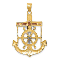 14k Tri-color Diamond-cut w/Textured Mariner's Cross Pendant - 3