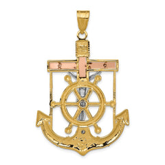 14k Tri-color Diamond-cut w/Textured Mariner's Cross Pendant - 4