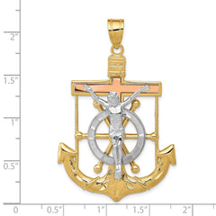 14k Tri-color Diamond-cut w/Textured Mariner's Cross Pendant - 4