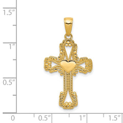 14K Beaded Cross with Heart Pendant