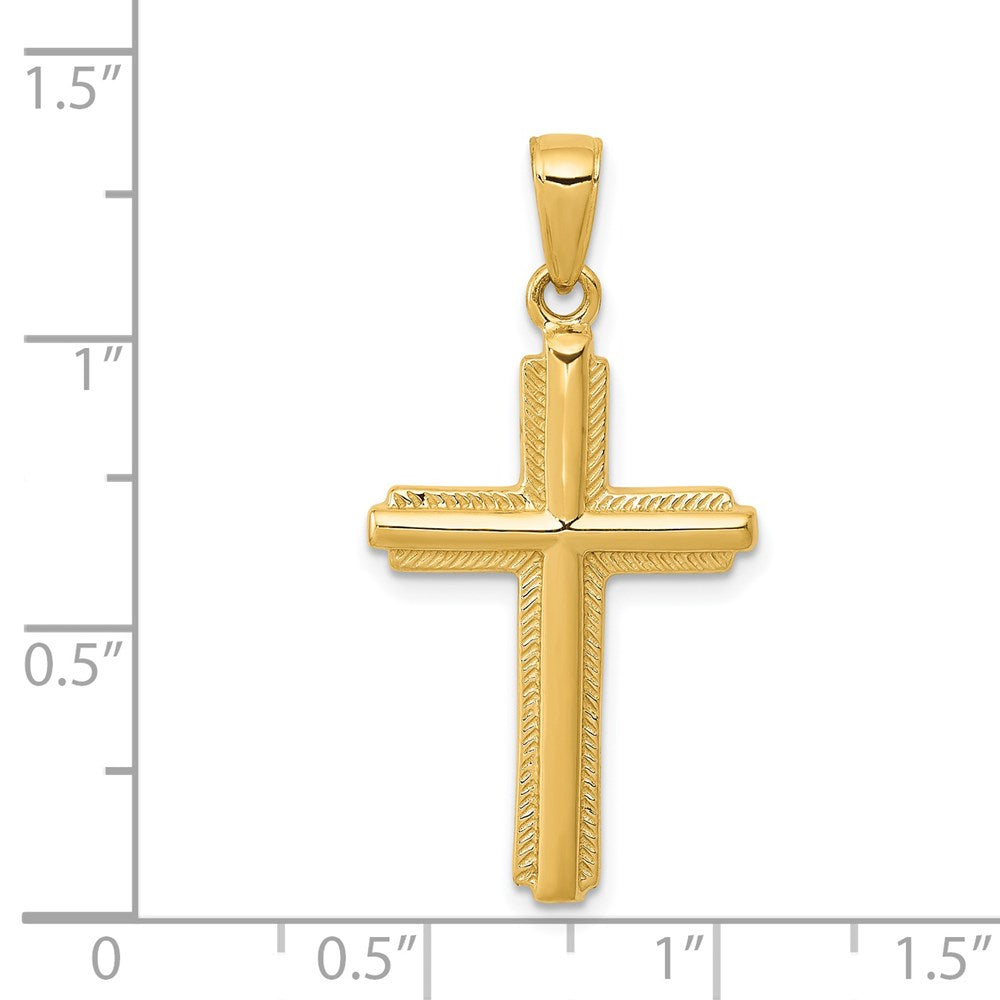 14K Cross with Striped Border Pendant