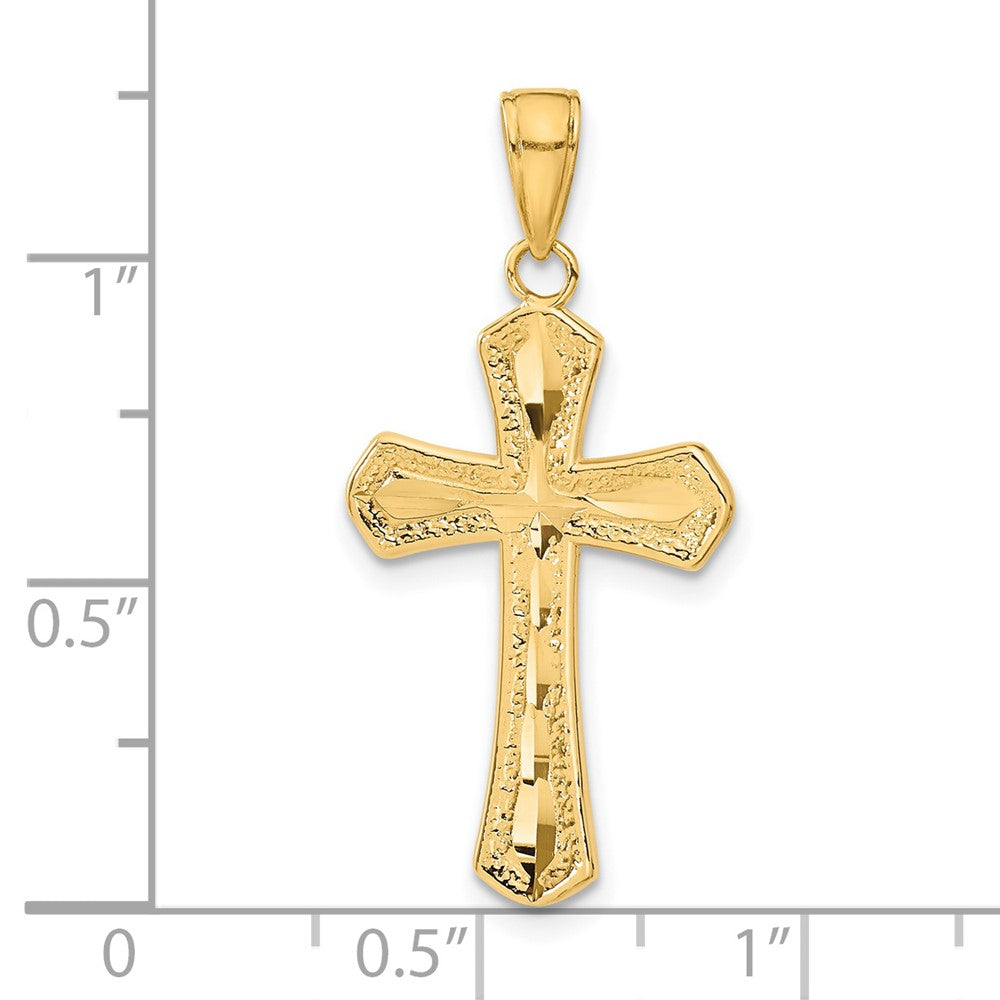 14K Diamond-cut Beveled Edges Cross Pendant