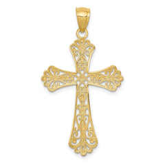 14k w/Rhodium Diamond-cut Cross Pendant - 2
