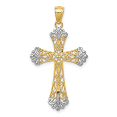 14k w/Rhodium Diamond-cut Cross Pendant - 2