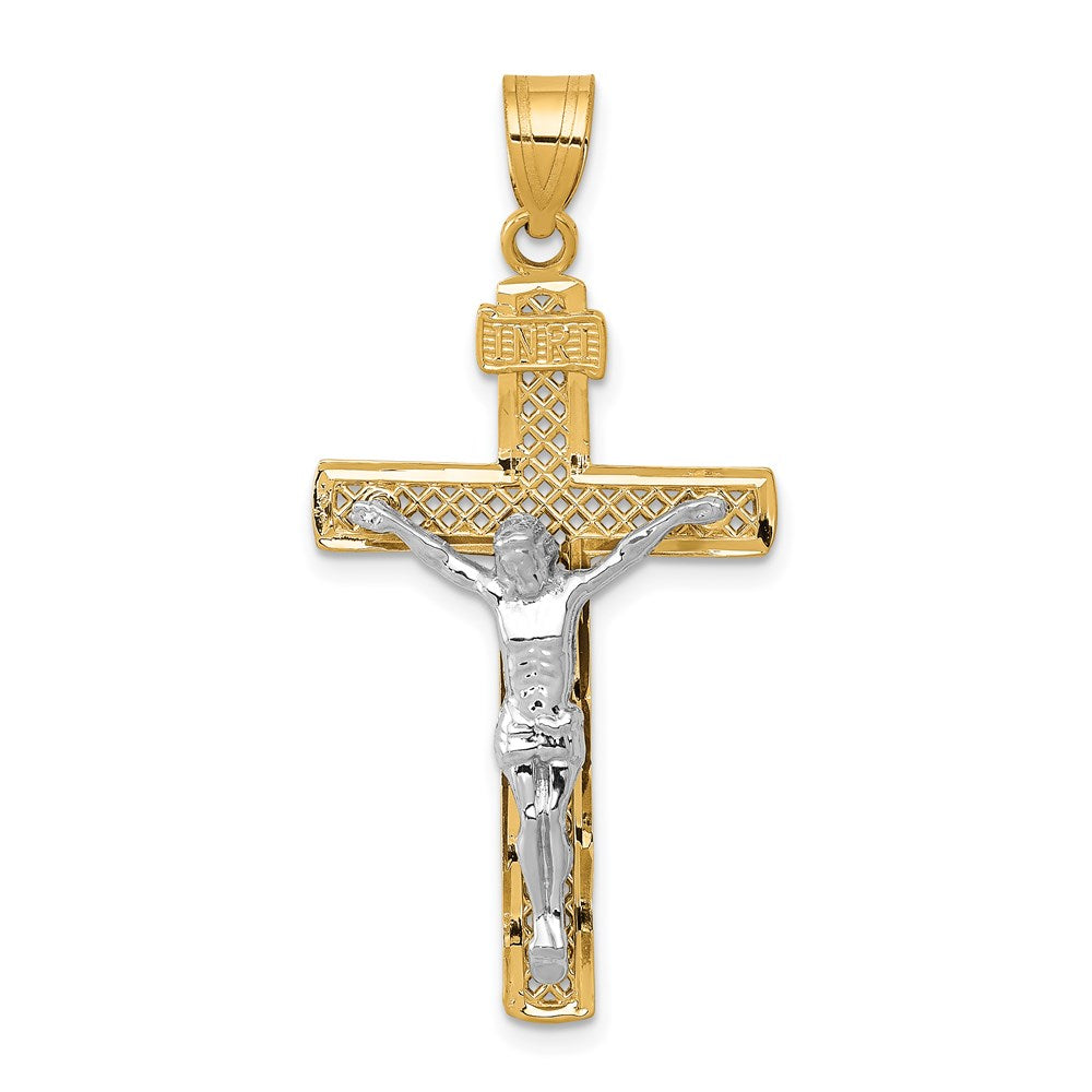 14K Two-tone Diamond-cut Lattice Cross w/Crucifix Pendant - 2