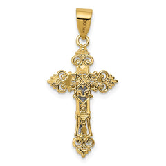14K Two-Tone Small Lacy-Edge Inri Crucifix Pendant
