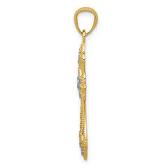 14K w/Rhodium Diamond-Cut Cross Pendant - 3