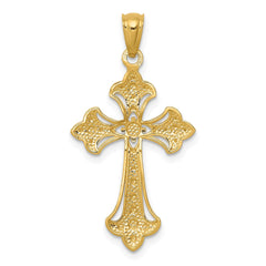 14K w/Rhodium Diamond-Cut Cross Pendant - 3