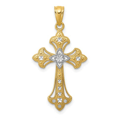 14K w/Rhodium Diamond-Cut Cross Pendant - 3