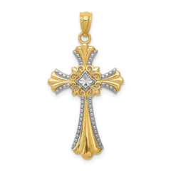 14K w/Rhodium Diamond-Cut Cross Pendant - 4