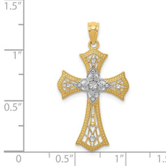 14K w/Rhodium Diamond-Cut Cross Pendant - 2