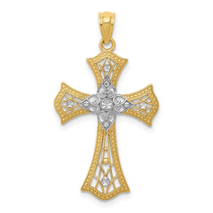 14K w/Rhodium Diamond-Cut Cross Pendant - 2