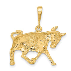 14k Satin Diamond-cut Taurus Zodiac Charm