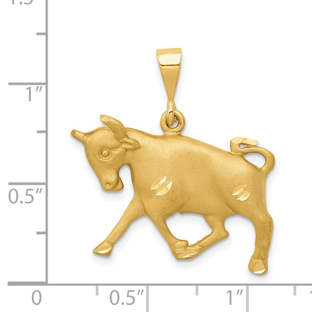 14k Satin Diamond-cut Taurus Zodiac Charm