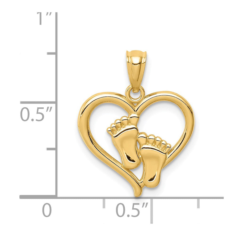 14K Baby Feet in a Heart Pendant