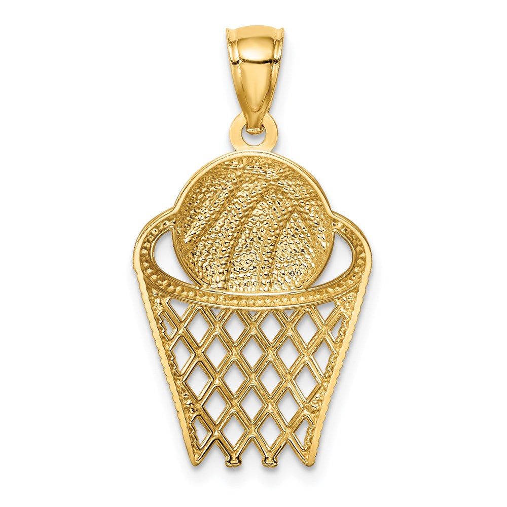 14K Basketball in Hoop Pendant