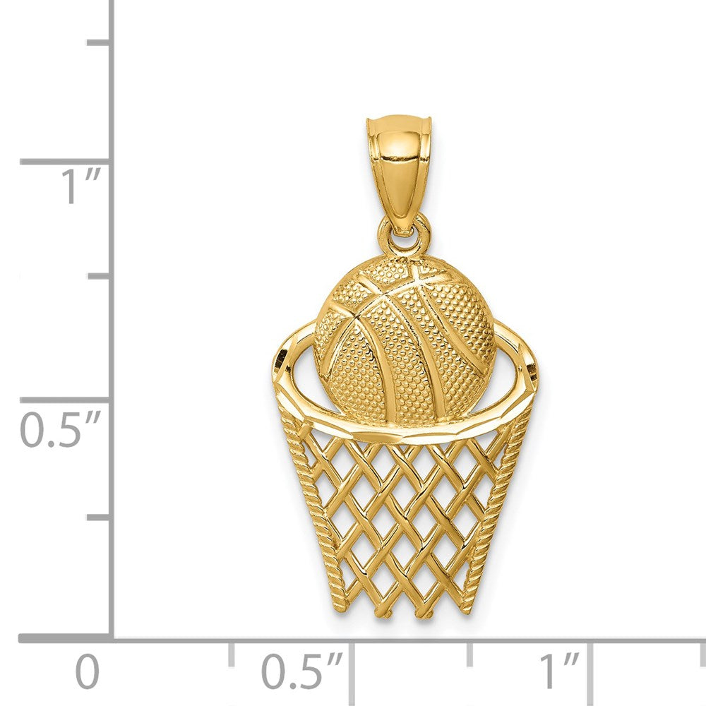 14K Basketball in Hoop Pendant