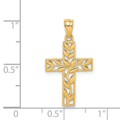 14K Leaf Cross Pendant