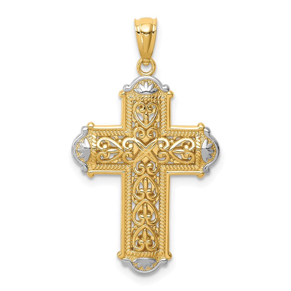 14K White Rhodium D/C Reversible Cross Pendant - 2