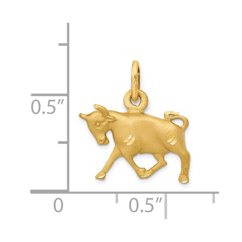 14k Satin Diamond-cut Taurus Zodiac Charm