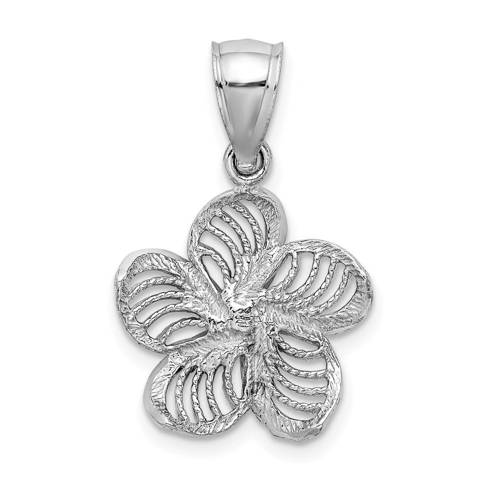 14k White Gold  Beaded and Polished Plumeria Flower Charm