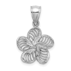 14k White Gold  Beaded and Polished Plumeria Flower Charm