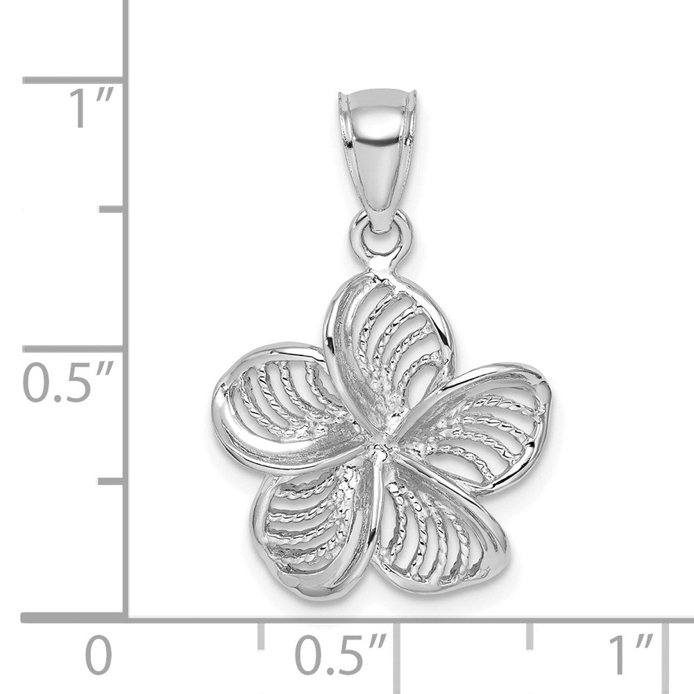 14k White Gold  Beaded and Polished Plumeria Flower Charm