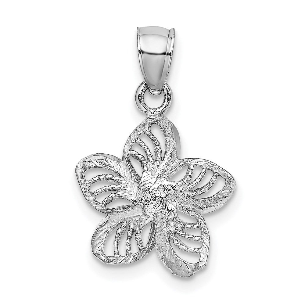 14k White Gold Polished and Beaded Plumeria Flower Charm