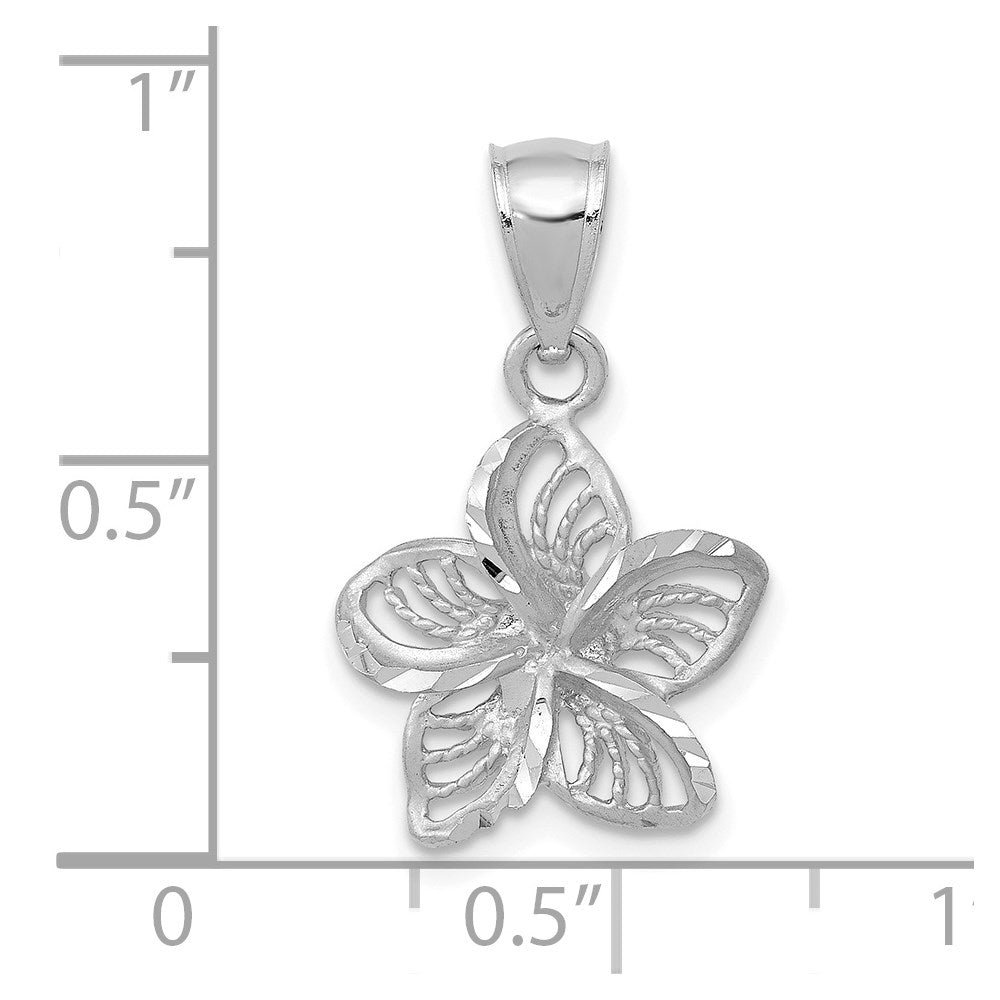 14k White Gold Polished and Beaded Plumeria Flower Charm