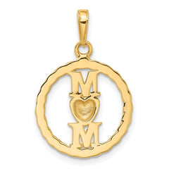 14k and White Rhodium D/C Heart Mom Pendant - 2