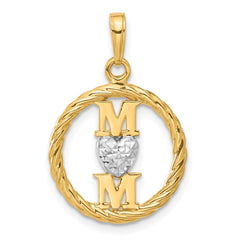 14k and White Rhodium D/C Heart Mom Pendant - 2