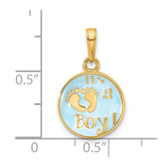 14K Polished with Blue Enamel and Clear Epoxy Resin It's A Boy Pendant