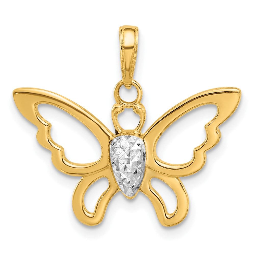 14K and White Rhodium Polished and D/C Butterfly Pendant - 3