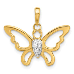 14K and White Rhodium Polished and D/C Butterfly Pendant - 3