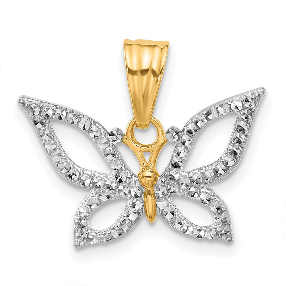 14K and White Rhodium Polished and D/C Butterfly Pendant - 2
